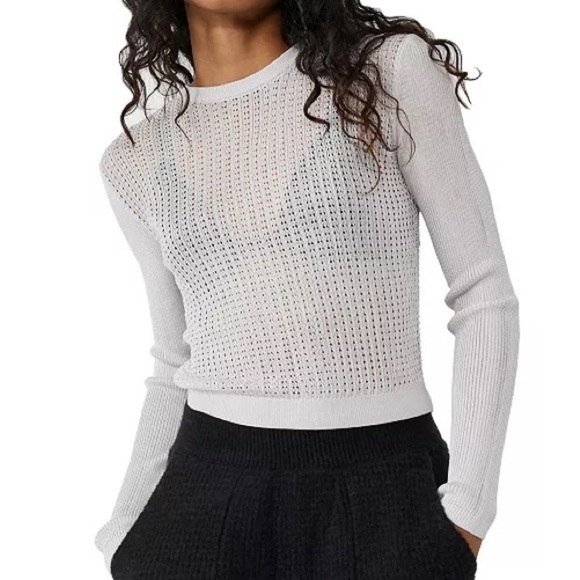 NWT Free people H20 Crewneck Pullover Sweater open knit white found moon M - Picture 1 of 7